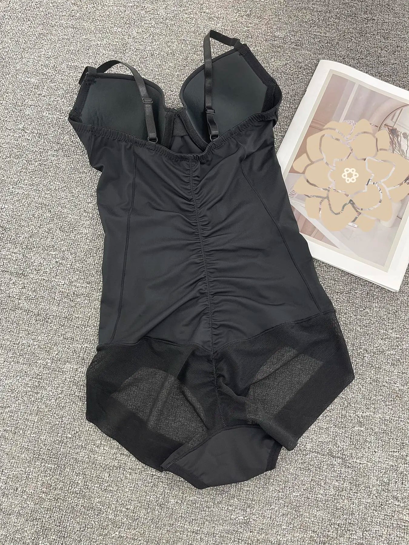 Women'S Deep V Backless Body Shaping Shapewear Bodysuit Adjustable, Ruched Design Sheer Top, Regular Length Casual Underwear for All Seasons Shaper