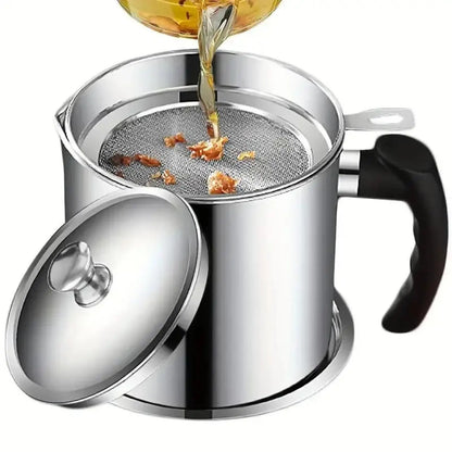 Stainless Steel Oil Pot, Kitchen Oil Dispenser with Tray and Lid, Olive Oil Dispenser, Oil Drip Drainer, Bacon Grease Container, Kitchen Gadget