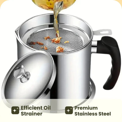 Stainless Steel Oil Pot, Kitchen Oil Dispenser with Tray and Lid, Olive Oil Dispenser, Oil Drip Drainer, Bacon Grease Container, Kitchen Gadget