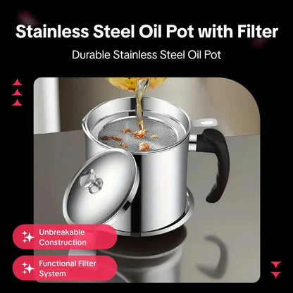 Stainless Steel Oil Pot, Kitchen Oil Dispenser with Tray and Lid, Olive Oil Dispenser, Oil Drip Drainer, Bacon Grease Container, Kitchen Gadget