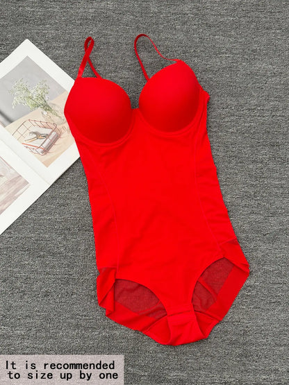 Women'S Deep V Backless Body Shaping Shapewear Bodysuit Adjustable, Ruched Design Sheer Top, Regular Length Casual Underwear for All Seasons Shaper