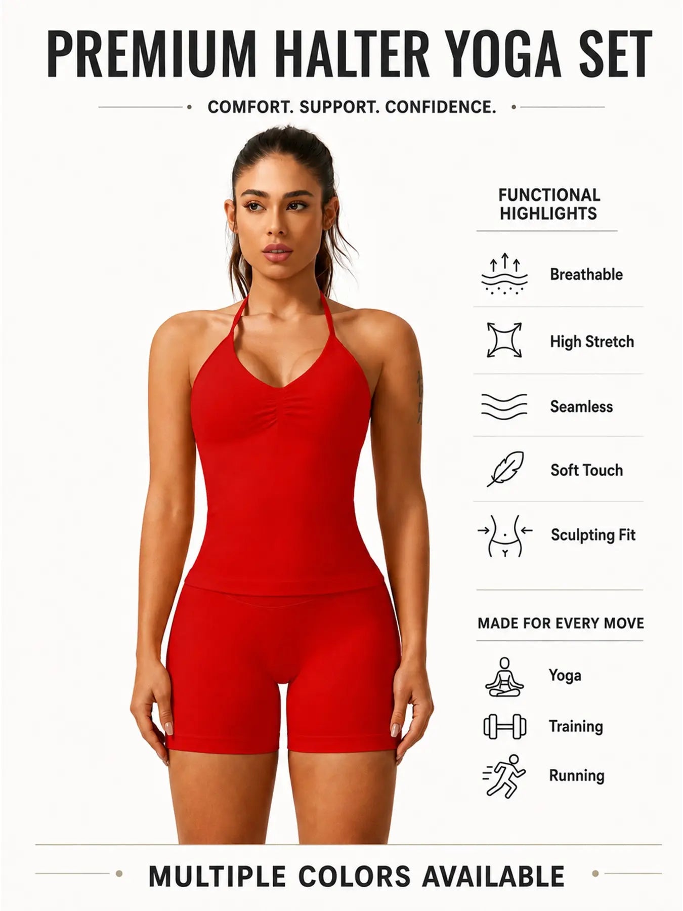 Women'S Solid Ruched Design Backless Halter Top & High Waist Shorts Tracksuit Set, Sporty Breathable Comfortable Two-Piece Outfits for Yoga Gym Workout Running, Breathable Activewear, High Stretch Activewear
