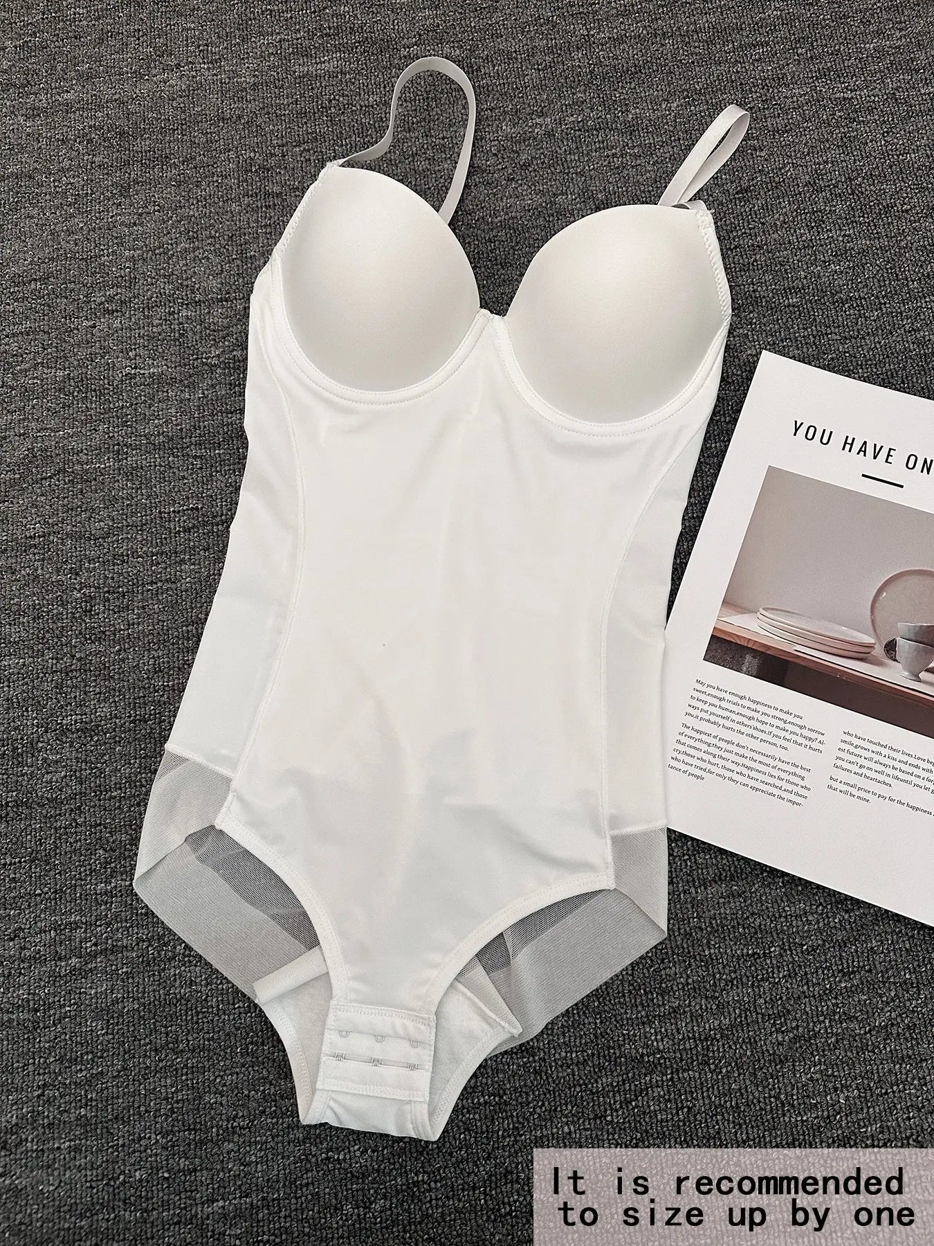 Women'S Deep V Backless Body Shaping Shapewear Bodysuit Adjustable, Ruched Design Sheer Top, Regular Length Casual Underwear for All Seasons Shaper