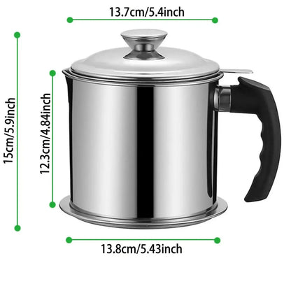 Stainless Steel Oil Pot, Kitchen Oil Dispenser with Tray and Lid, Olive Oil Dispenser, Oil Drip Drainer, Bacon Grease Container, Kitchen Gadget