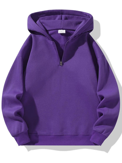 Men'S Plain Half Zip Drop Shoulder Essentials Hoodie, Regular Fit Fitted Casual Comfy Fit Long Sleeve Hooded Sweatshirt for Fall & Winter, Men'S Clothes for Daily Wear