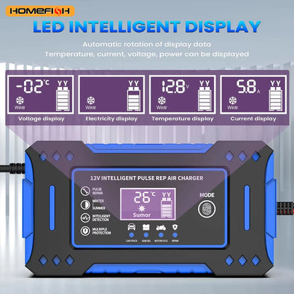 Battery Repair LCD Display 6A 12V Intelligent Car Battery Charger Car and Motorcycle Battery Charging Unit Lead-Acid